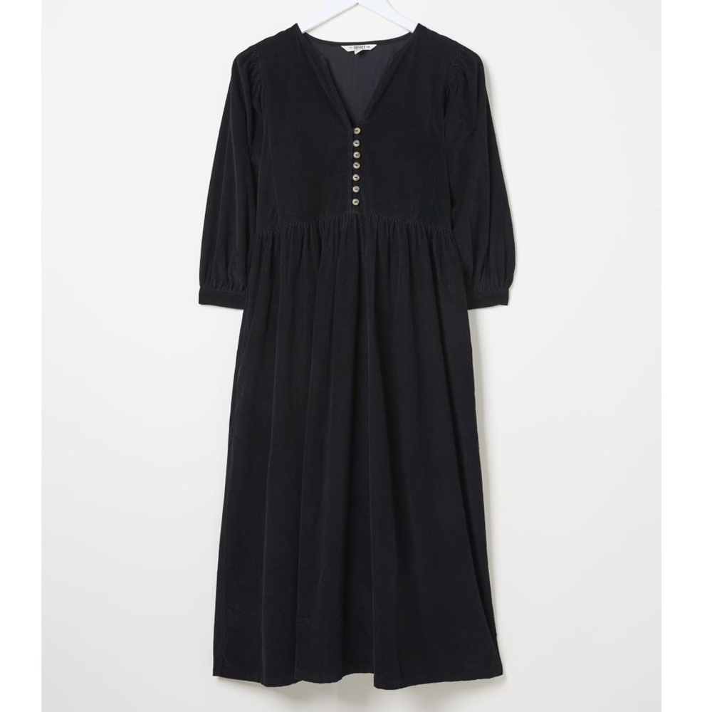Fat Face Black Midi Dress with Button Front